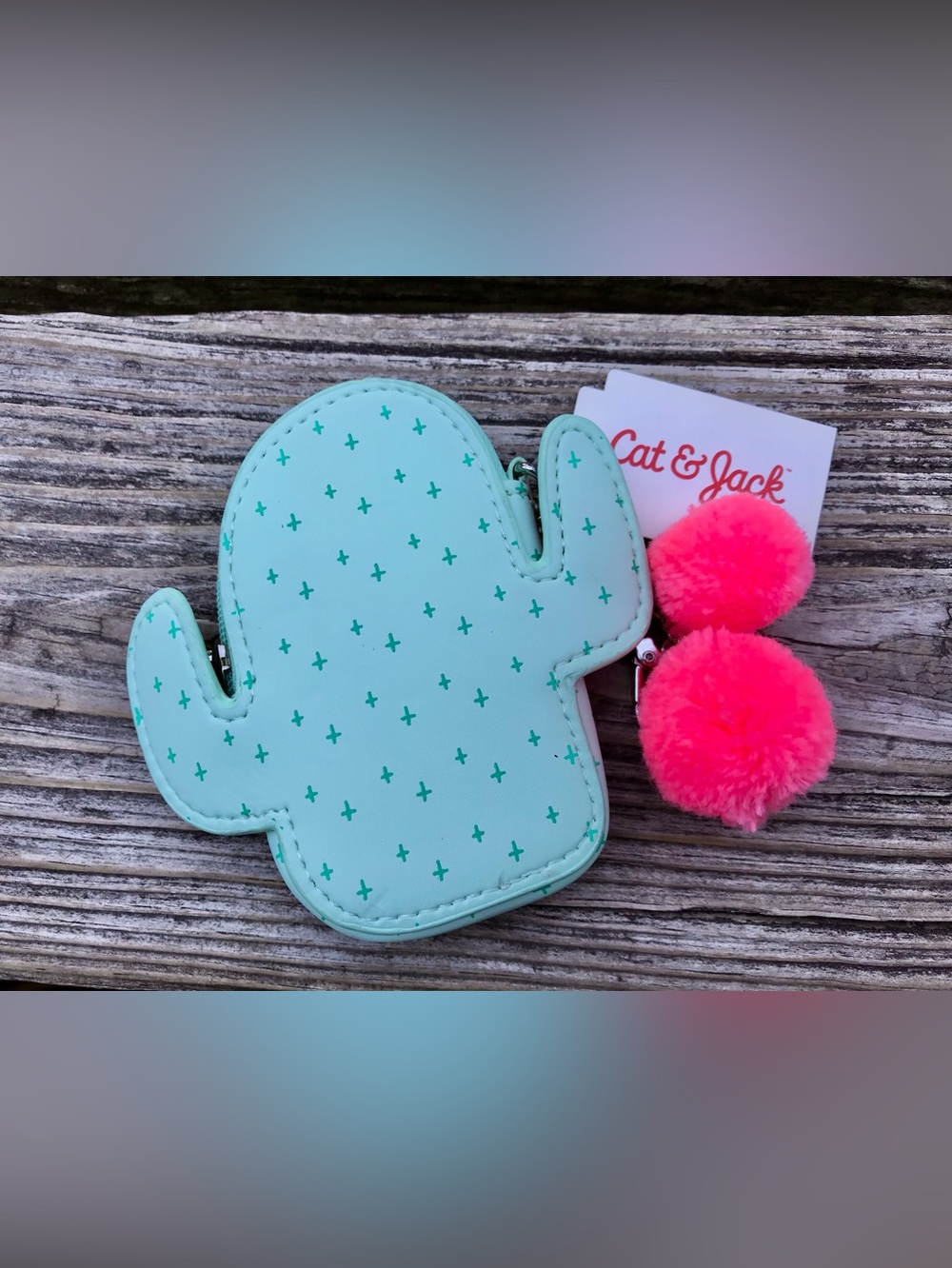NEW CAT & JACK Cactus Shape Mini Zipper Coin Purse Wallet Keychain Hanger